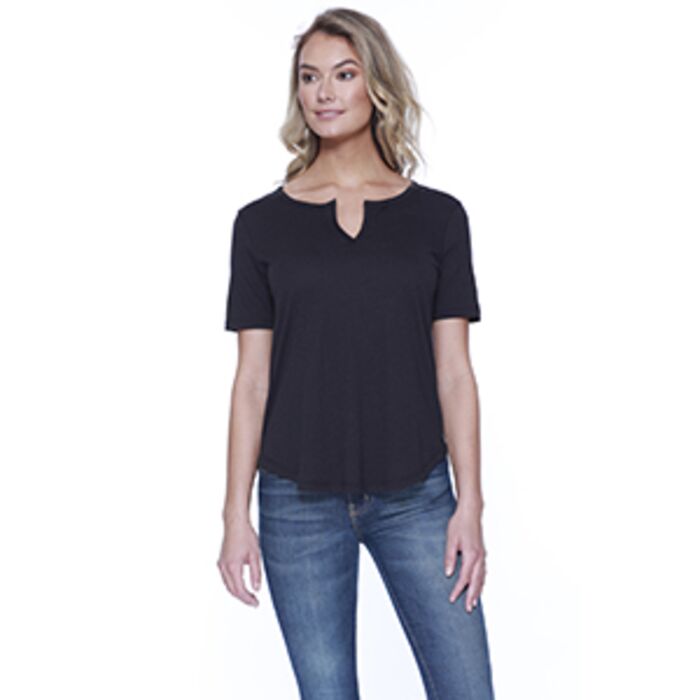Ladies' Cotton/Modal Slit V-Neck Thumbnail