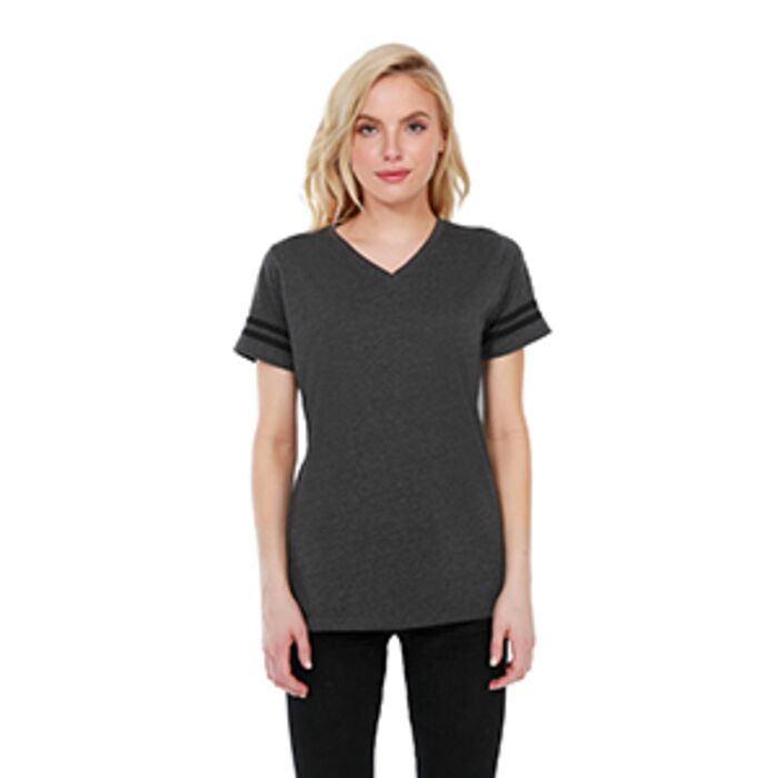 Ladies' CVC Striped Varsity T-Shirt Thumbnail