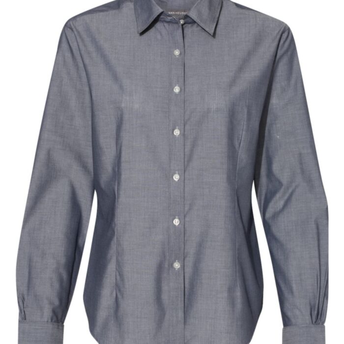 VAN HEUSEN WOMEN'S CHAMBRAY SPREAD COLLAR SHIRT Thumbnail