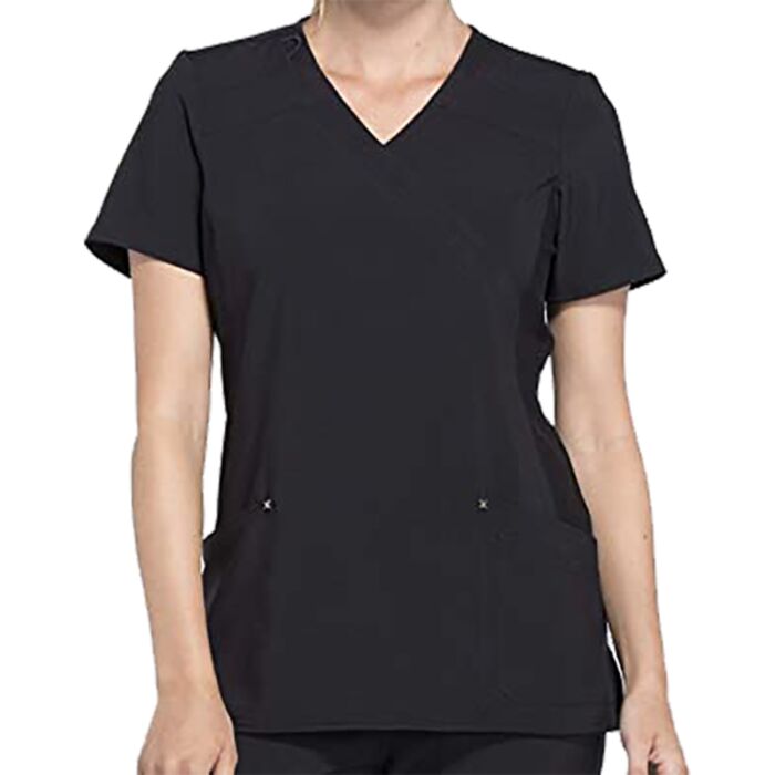 Cherokee iFlex Women Scrub Top Mock Wrap Knit Panel Top Thumbnail