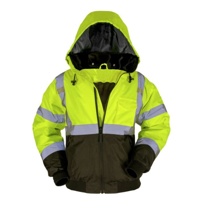 MAX Apparel ANSI Class 3: 2-IN-1 Black Bomber Jacket w/ Removable Fleece Liner Thumbnail